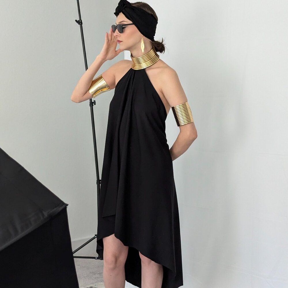 IMT Designs custom black knit halter dress. Made To Order